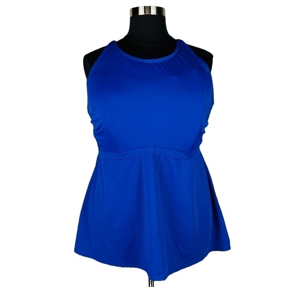 CACIQUE ROYAL BLUE NO WIRE HIGH NECK ADJUSTABLE CROSS BACK TIE TANKINI TOP - Picture 1 of 16